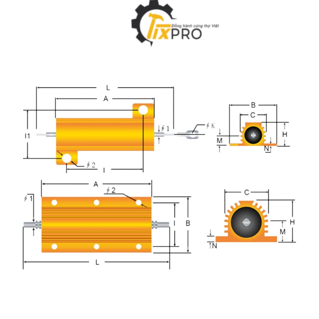 Điện trở nhôm 50W 470R 5% RX24-50W470R
