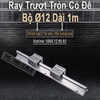 Thanh Ray Trượt Tròn Có Đế SBR12 (1 Thanh Ray Ø12 Dài 1m + 2 Con Trượt) Chống Ăn Mòn Dễ Lắp Đặt Dẫn Hướng Chuẩn
