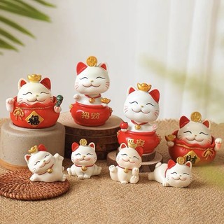 Mô hình mèo trắng tài lộc trang trí bàn học, bàn làm việc, tủ sách, taplo ô tô