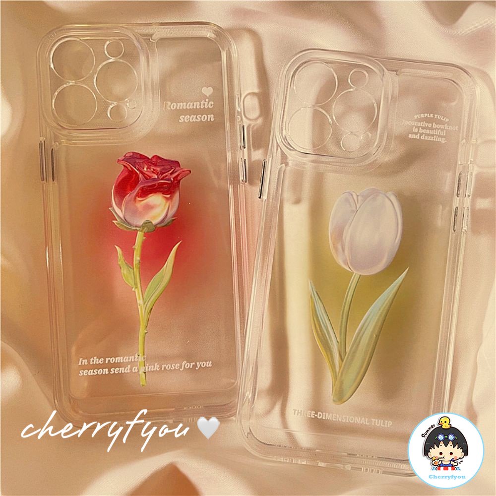 Ốp Điện Thoại TPU Mềm Trong Suốt Chống Va Đập Họa Tiết Hoa Tulip Cho IPhone 14 13 12 11 Pro Max