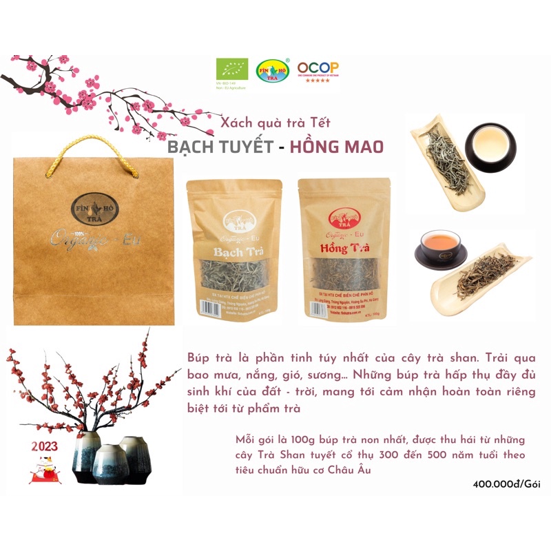 Bạch trà Shan tuyết Hữu cơ Châu Âu - Fìn Hò Trà (Gói 100g)