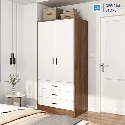 [Chỉ giao lắp tại TP.HCM] Tủ Quần Áo Gỗ SIB Decor Nhiều Ngăn Đa Năng Màu Trắng Phối Vân Gỗ Nâu TA08