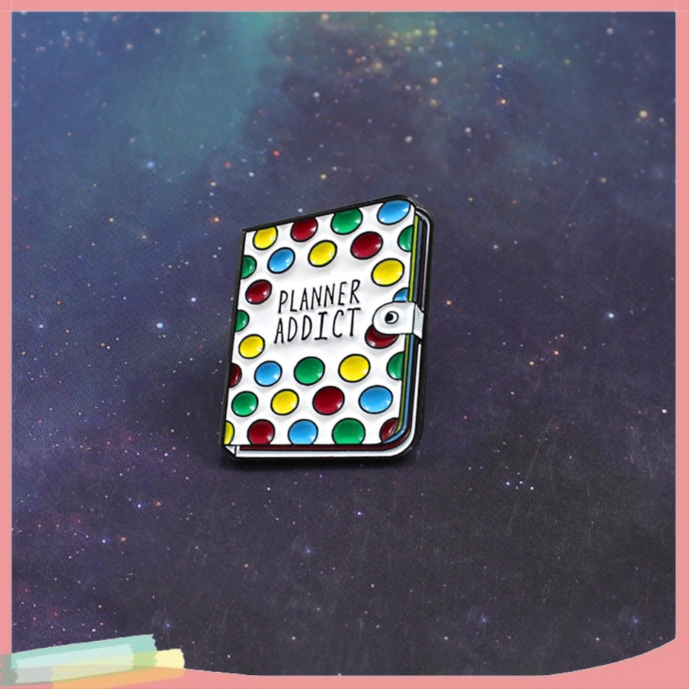 【LK】Planner Addict Book Colorful Dots Enamel Brooch Pin Denim Backpack Badge