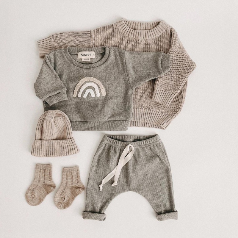 Bộ Áo Sweater Tay Dài Phối Quần Dài Thiết Kế Thoải Mái Cho Bé Từ 0-3 Tuổi