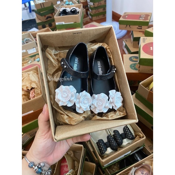 Giày thơm Mini Melissa Garden Hoa Đen cho bé gái (Full tag box)