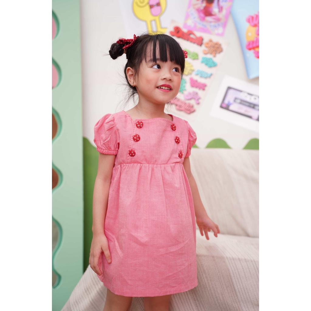 Váy Đầm Bé Gái BabyDoll Cổ Vuông 6 Nút -M192, M193, M194, M195