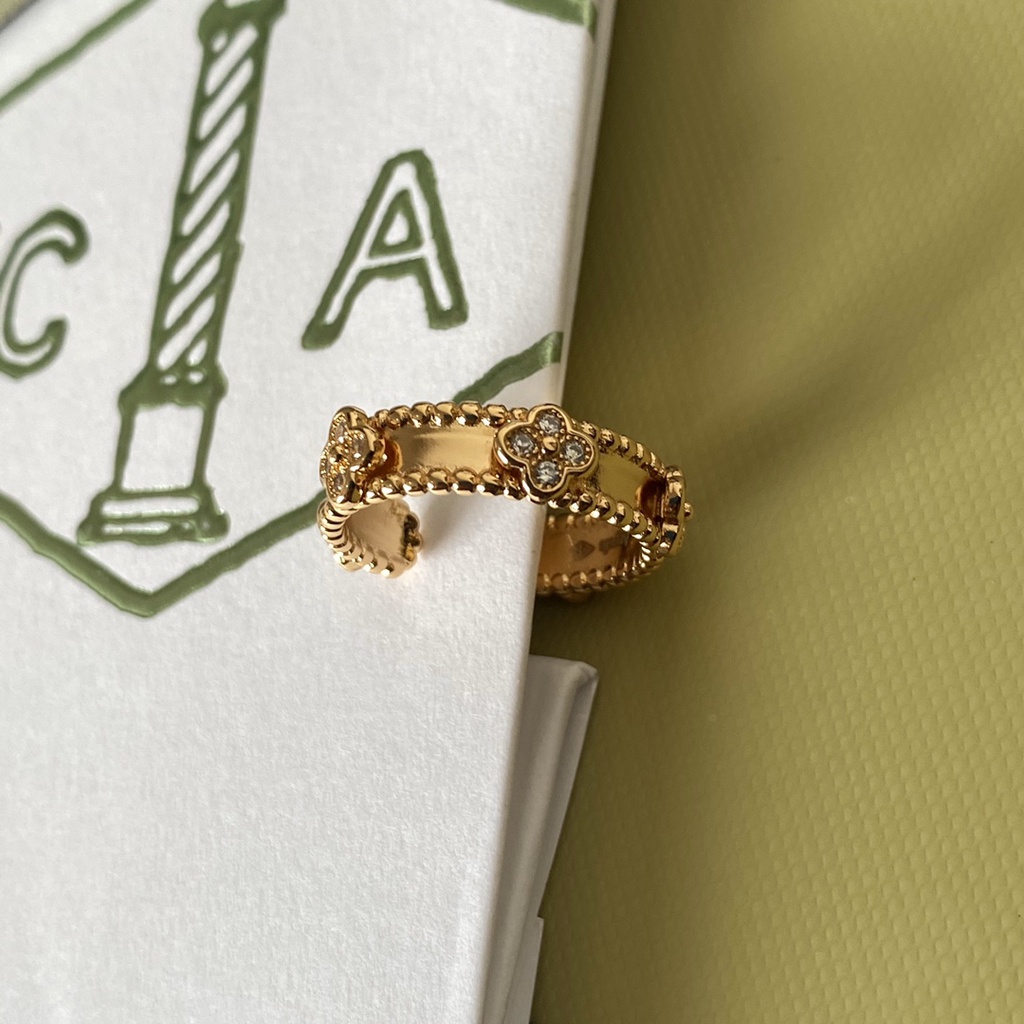 Nhẫn Van Cleef & Arpels Màu Vàng / Bạc 925 Có Chữ Phong Cách Hàn Quốc Đơn Giản Cho Nữ