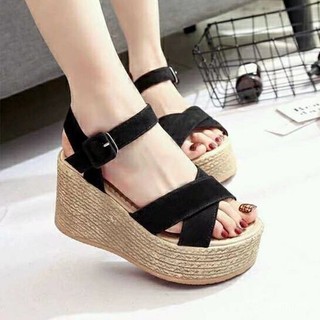 10cm giày sandal đế xuồng quai chéo thời trang dành cho nữ
