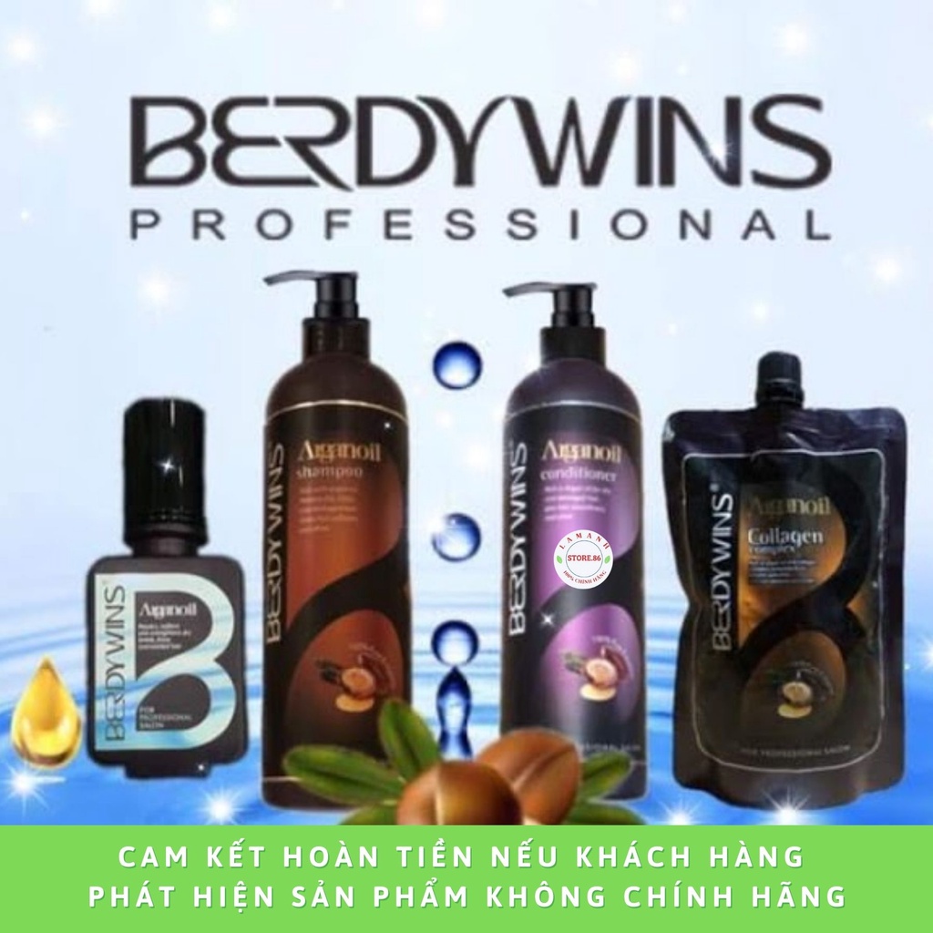 Dầu Gội  Berdywins keratin complex kiềm dầu siêu phục hồi mềm mượt chống rụng tóc hương thơm nước hoa cặp 500ml -1000ml