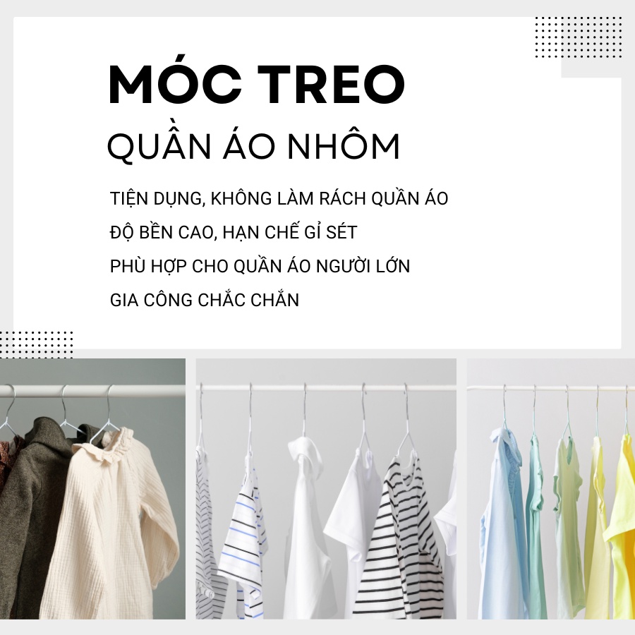 Bộ 50 móc nhôm treo quần áo người lớn treo đồ inox cực kì chắc chắn- HUY TUONG