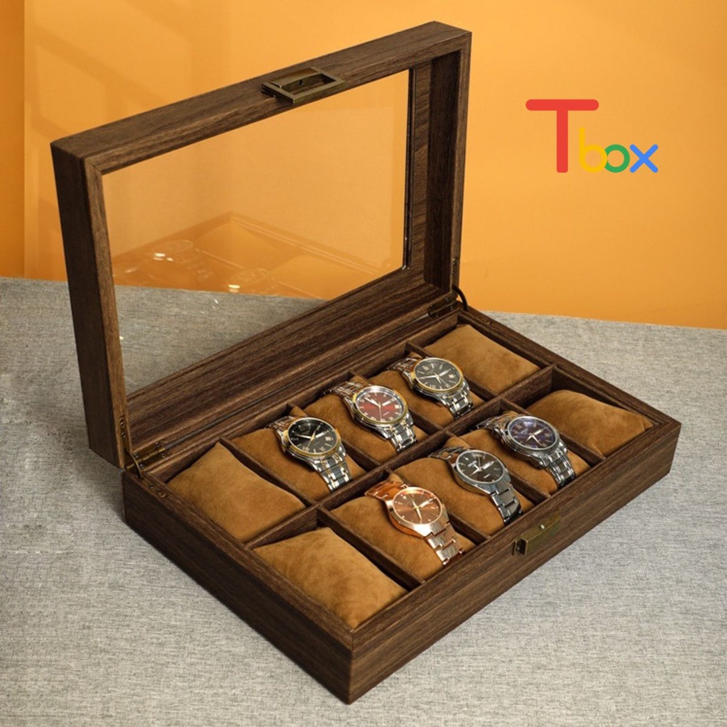 [HOT] Hộp đựng đồng hồ Hộp trưng bày 12 chiếc đồng hồ bằng gỗ bọc da cao cấp