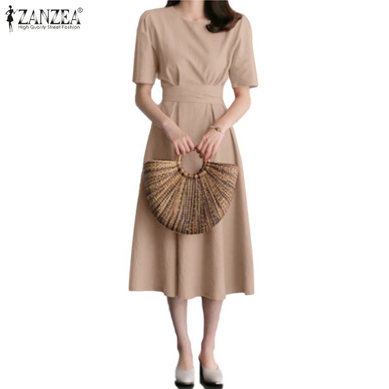 Đầm chữ A ZANZEA tay ngắn phối thắt lưng phong cách đường phố đơn giản