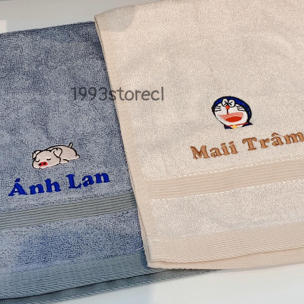 Khăn thêu tên kèm sticker  theo yêu cầu xinh xắn đáng yêu size 30x48cm thích hợp cho bé mầm non đi học