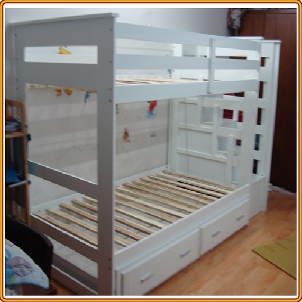 Giường tầng Tundo 1m/1m cầu thang hộp màu lựa chọn - Màu trắng