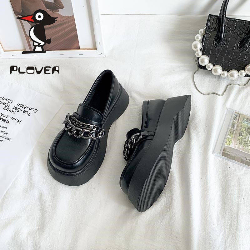 Giày Lolita nữ đen da bóng phối chuỗi xích tôn dáng đế dày cao 3-5cm phong cách Anh Quốc - Génial Shoes