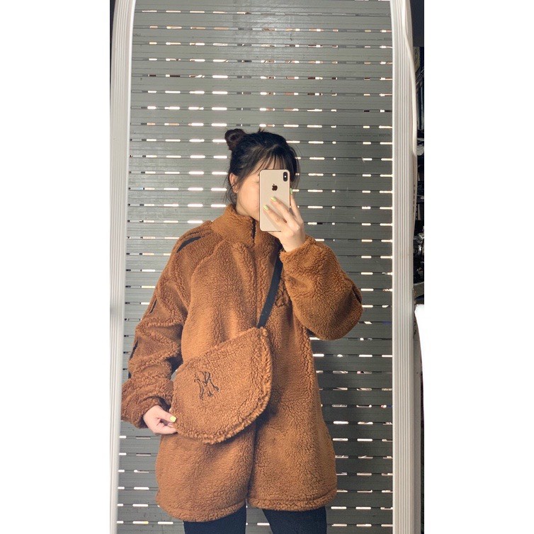 Áo Khoác Nữ, Áo Lông Cừu NY Sọc Tay Kèm Túi Siêu Ấm 3 Màu Hot Hit