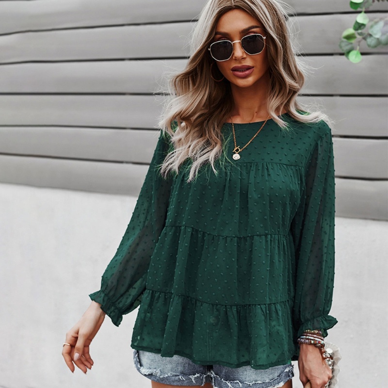 Áo Thun Tay Dài Cổ Tròn Chất Liệu Polyester Mềm Mại Thoải Mái Cho Nữ