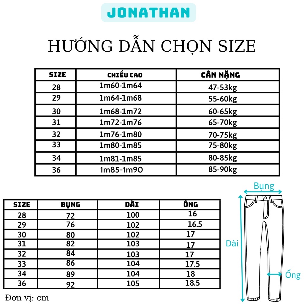 Quần jean nam xanh bạc JONATHAN QJ051 vải denim trơn cao cấp co dãn nhẹ 4 chiều, form dáng chuẩn đẹp, hottrend