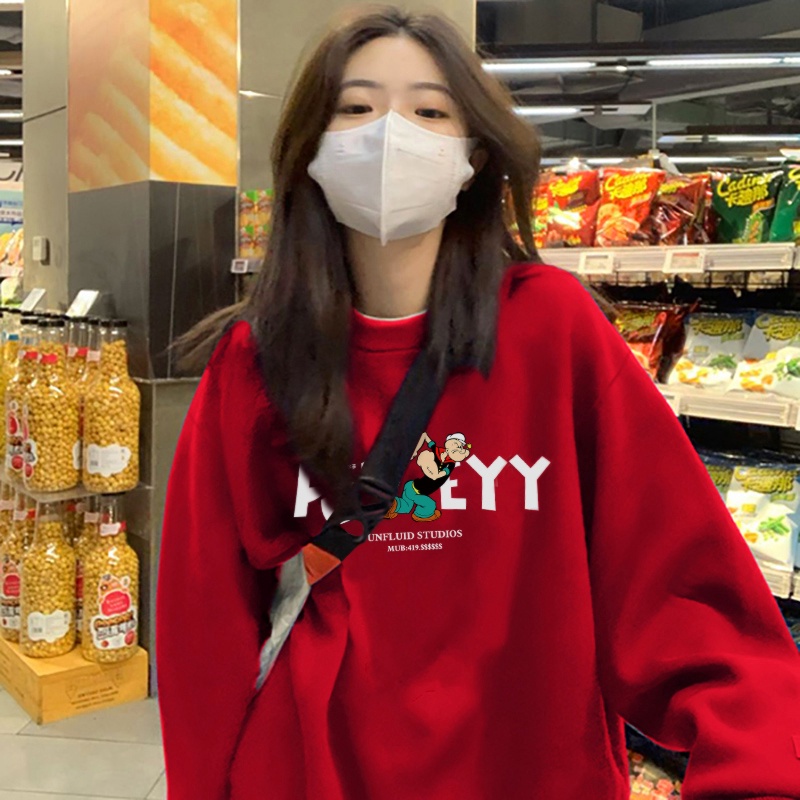 NRVP Áo len thể thao tay dài dáng rộng in họa tiết phong cách Trung Hàn thời trang 2023 dành cho nữ