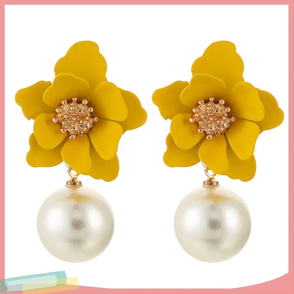 Bông tai xỏ lỗ mặt hình hoa đính ngọc trai nhân tạo cho nữ