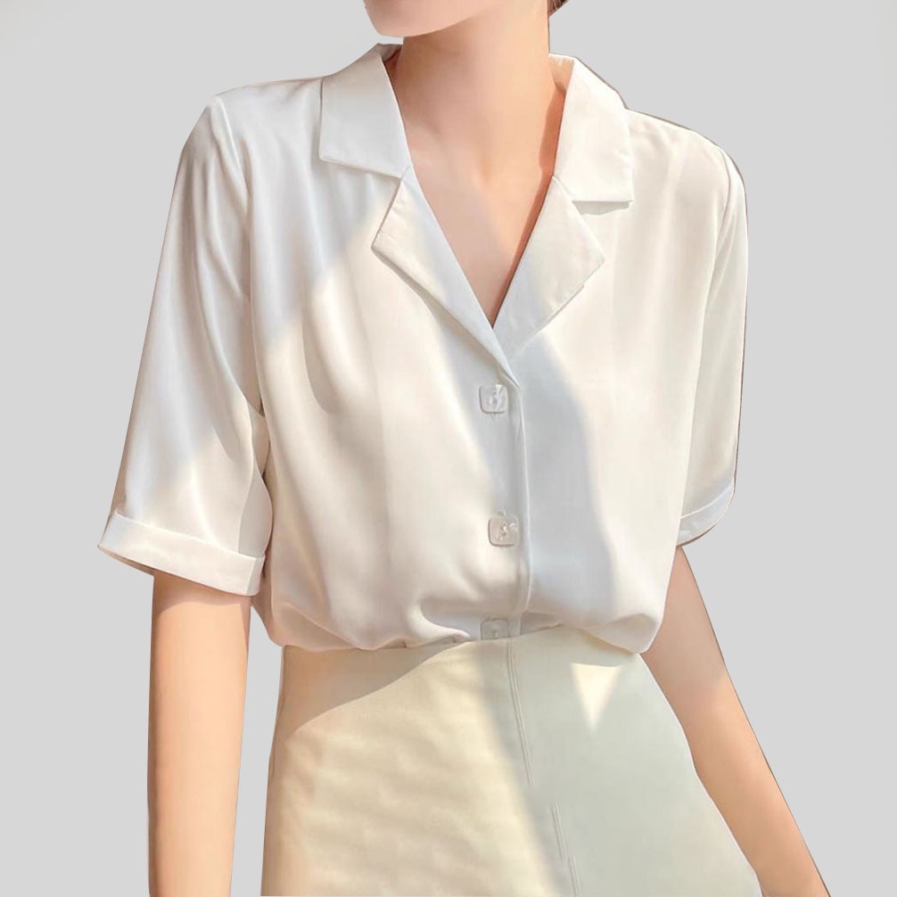 Áo sơ mi lụa kiểu nữ công sở GINDY cổ vest tay lỡ dáng thanh lịch thời trang công sở học sinh sinh viên A10114
