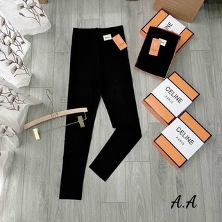Quần legging nữ dài cạp lưng cao bản to vải cotton co giãn ôm bó Celine
