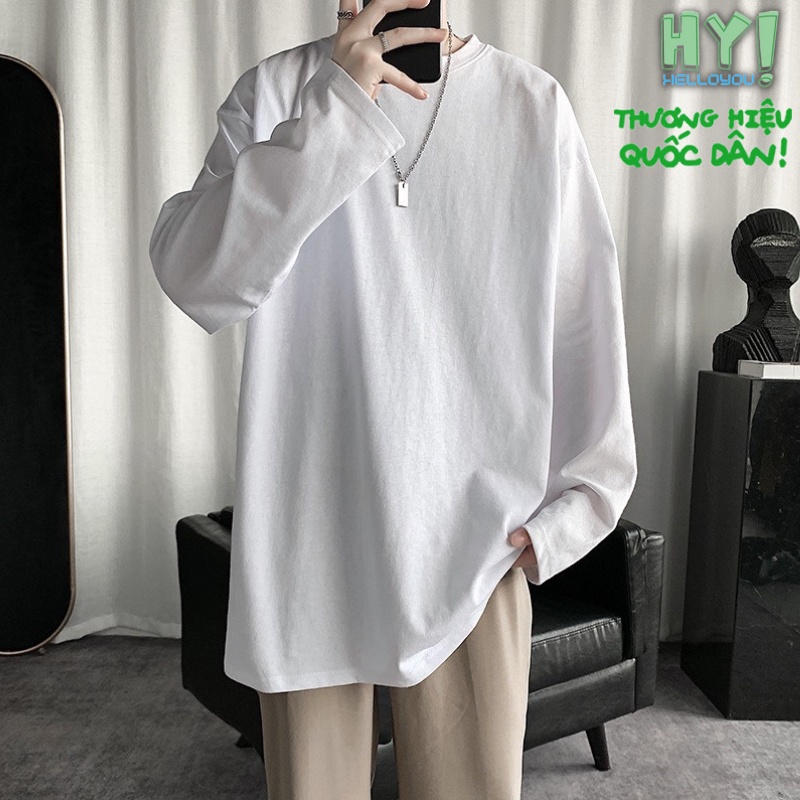 Áo phông trơn tay dài unisex phom rộng 2 mầu đen trắng top xu hướng 2023