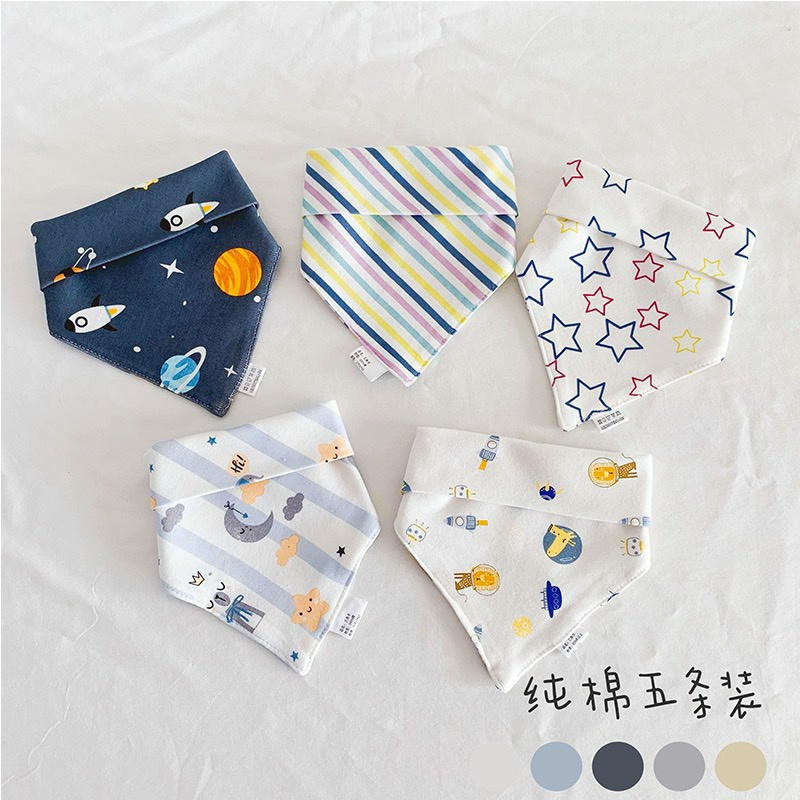 Set 5 khăn yếm tam giác/yếm dãi chống thấm cho bé 100% cotton  cao cấp BABY KING