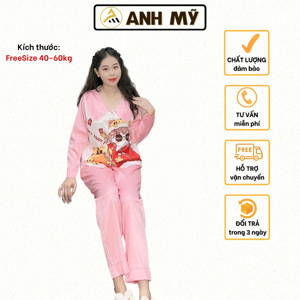 Đồ bộ pijama ANH MỸ chất liệu lụa xước ánh kim ( vân pháp ) cao cấp chính hãng tay dài quần dài XUOCTD-03