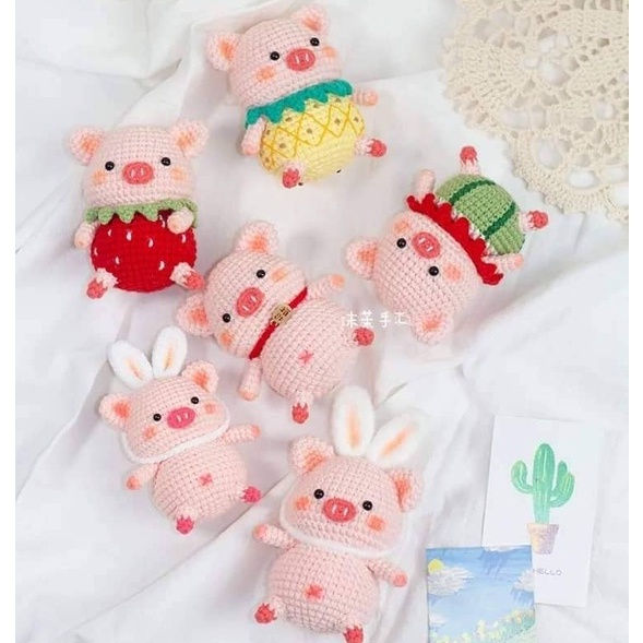 Heo Đeo Nơ, Heo Dứa, Heo Dưa Hấu Len Handmade