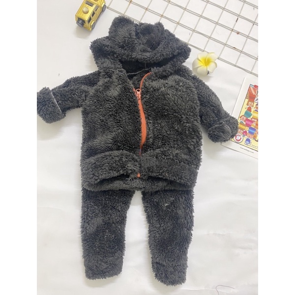 Bộ lông cừu hai mặt, mũ tai thỏ có khoá kéo cho bé