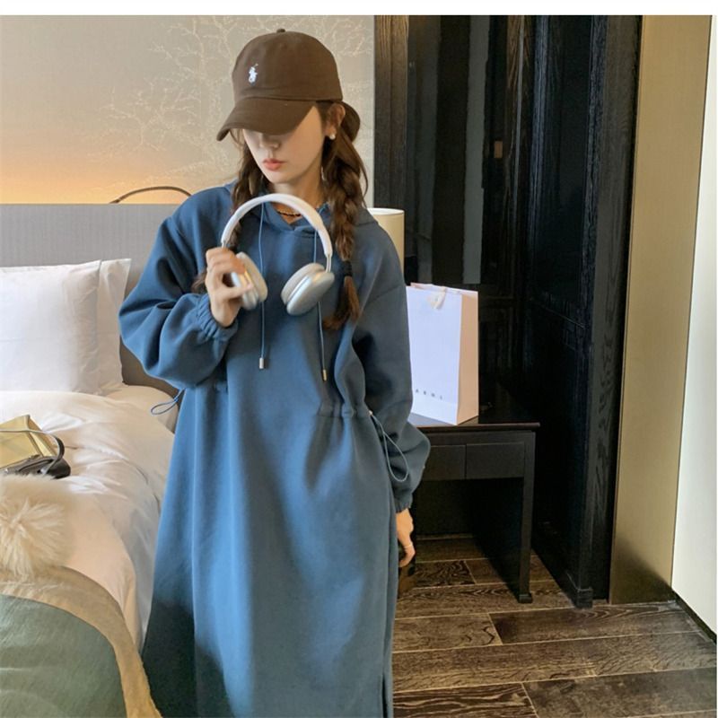 Đầm Nỉ Nữ Dài Tay Có Mũ Thời Trang Hàn