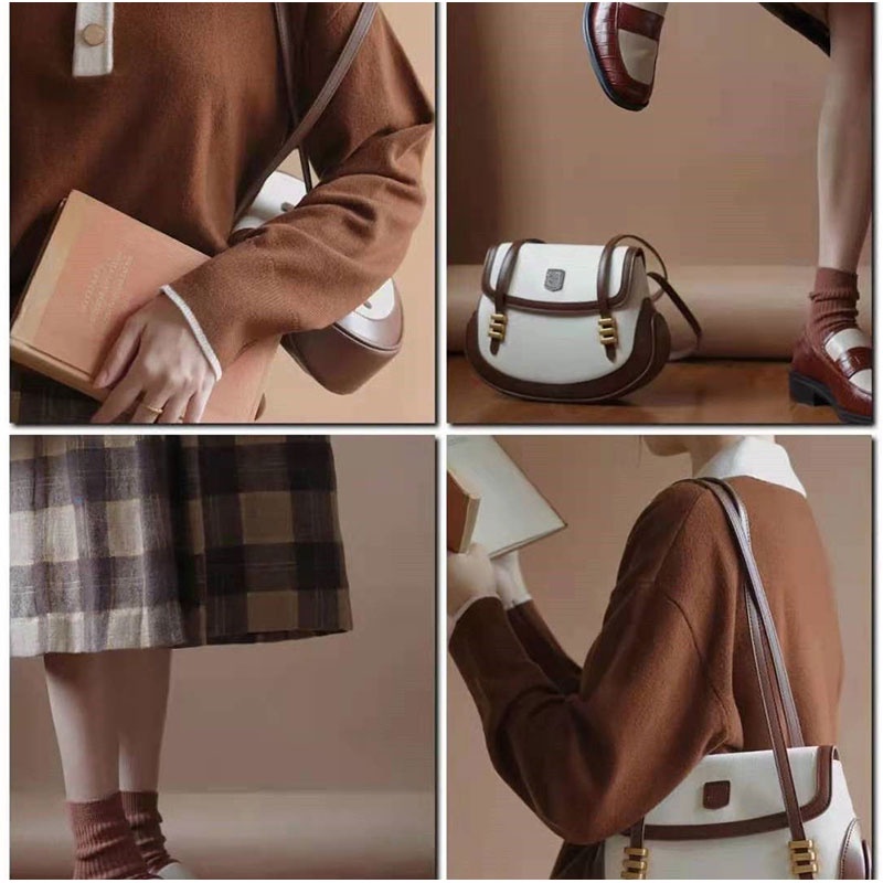 Mischa Túi Đeo Vai Bằng Da PU Màu Tương Phản Phong Cách retro Pháp Thời Trang Sang Trọng Dễ Phối Đồ