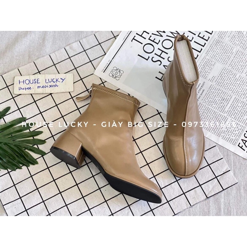 NEW- Giày bốt da trơn cao cổ gót 5cm BIG SIZE