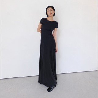 /ou'ba:d/ - ĐẦM VÁY THUN ĐEN xoè tay ngắn, form ôm người dài suông basic nữ chất vải thun mềm mại không nhăn S/M