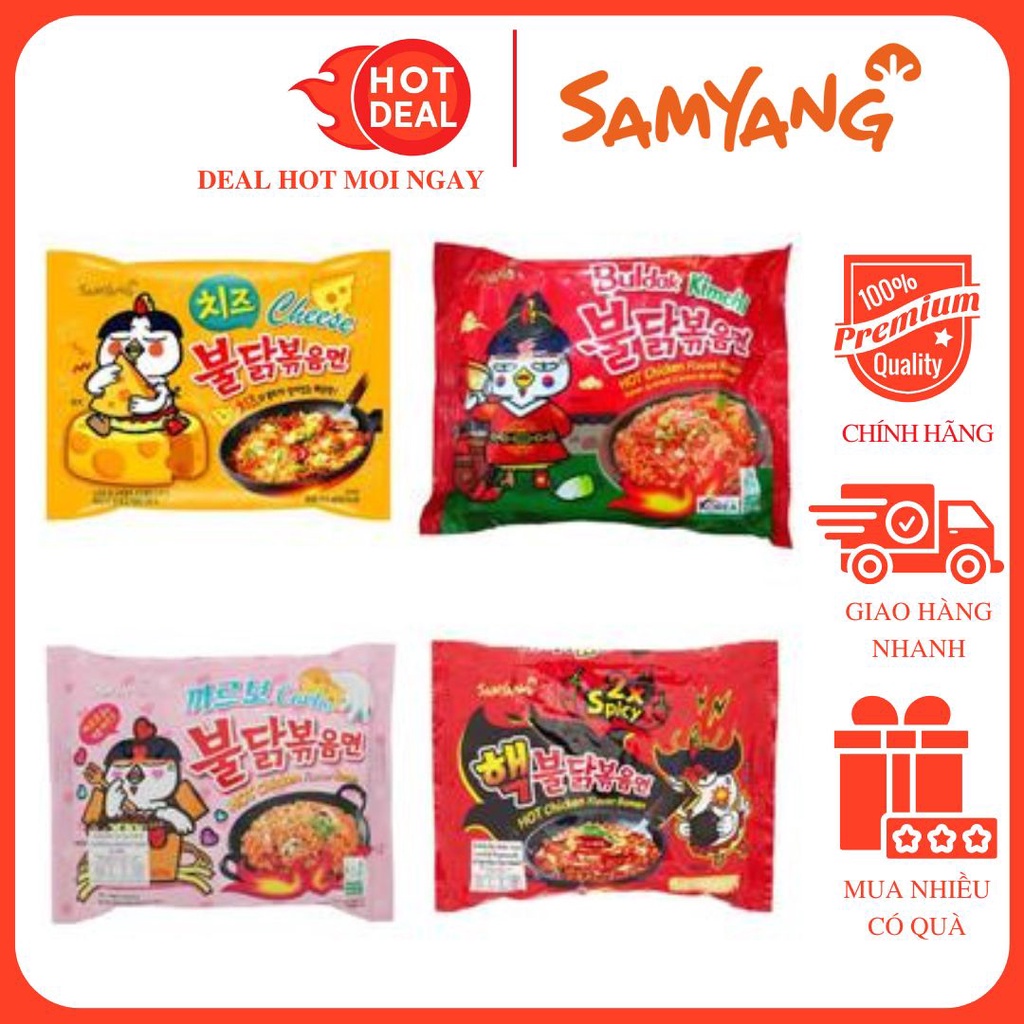 Mì Khô Gà Cay Samyang Carbonara Vị Kim Chi/Phô Mai/Cực Cay Gói 140G