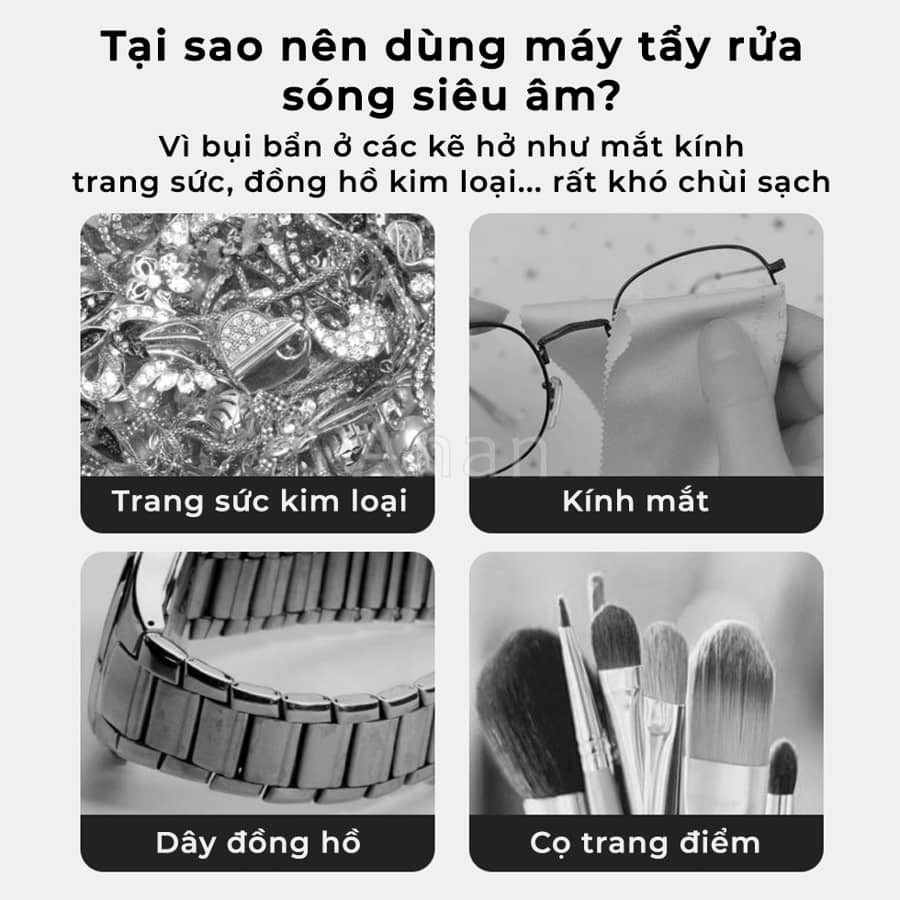 Máy Vệ Sinh Làm Sạch Trang Sức Bằng Sóng Siêu Âm, Dụng Cụ Tẩy Rửa Trang Sức, Đồng Hồ, Kính Mắt Đa Năng