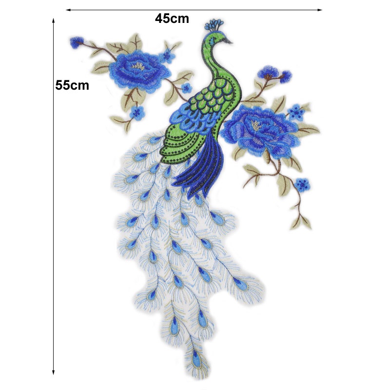 1 Miếng Vải Ren Thêu Hình Hoa Và Chim Công Kích Thước 55 * 45CM