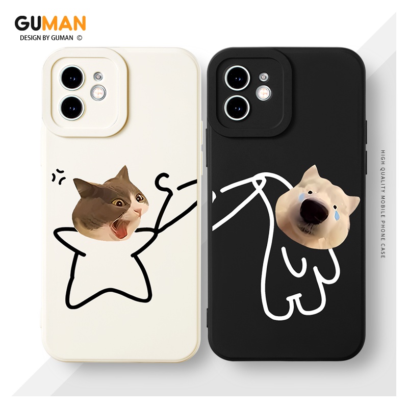 Ốp lưng GUMAN silicon mềm chống sốc viền vuông độc lạ ngộ nghĩnh mèo chó hoạt hình cặp đôi dễ thương đẹp Cho iPhone 14 13 12 11 Pro Max SE 2020 X XR XS 8 7 ip 6S 6 Plus kute XYM1296