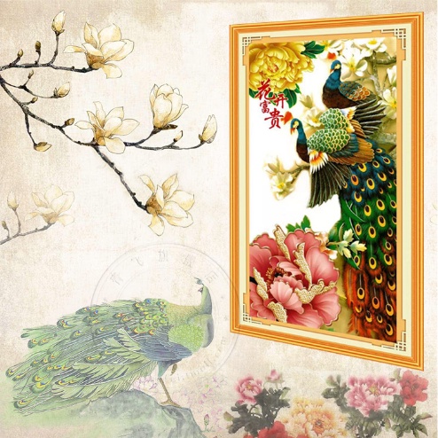 TRanh thêu chữ thập Phu thê viên mãn kt 57x101 cm THÊU KÍN