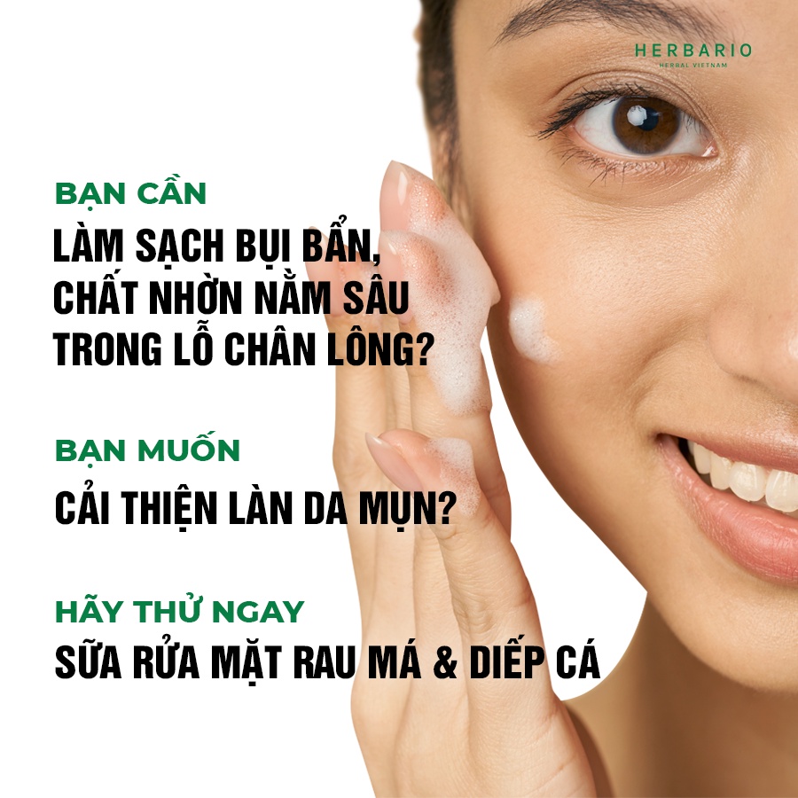 Sữa rửa mặt Rau má & Diếp cá 200ml Herbario thuần chay