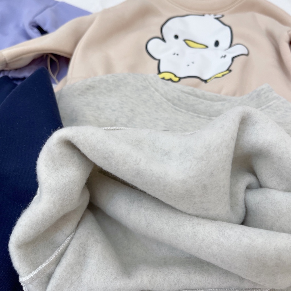 Bộ quần áo nỉ lót bông dài tay bo gấu siêu ấm dày dặn in hình decal không rạn cho bé 9-26kg