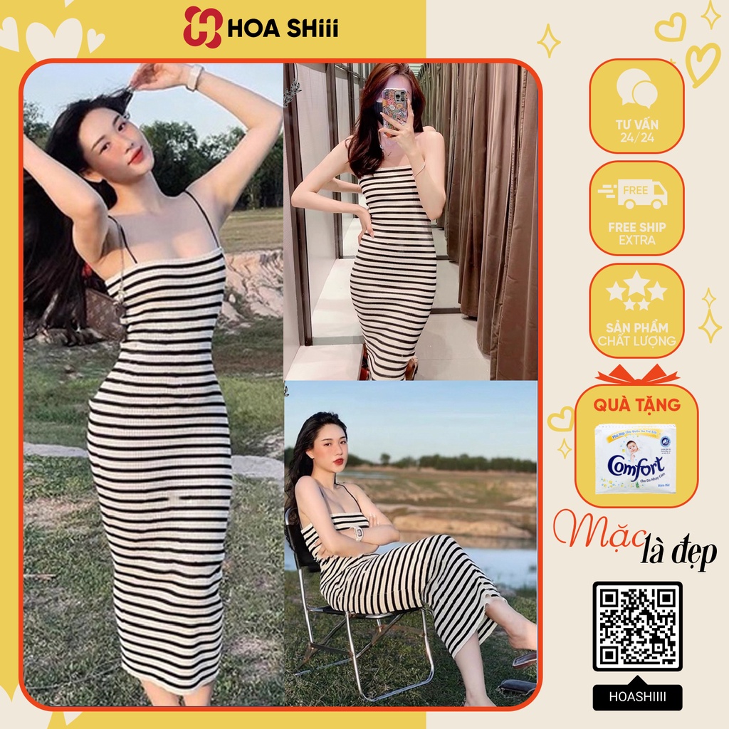 Váy Body Kẻ 2 Dây Dáng Dài Sexy Hàng Đẹp, Đầm Nữ Dáng ôm chất len gần tăm siêu đẹp sang chảnh