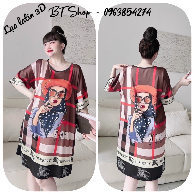 Váy đầm ngủ mặc nhà lụa latin hoạ tiết freesize <65kg