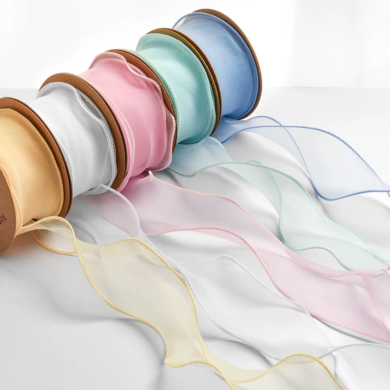 1mét)Ruy băng đuôi cá, ruy băng voan viền sóng biển trang trí bánh sinh nhật, bó hoa