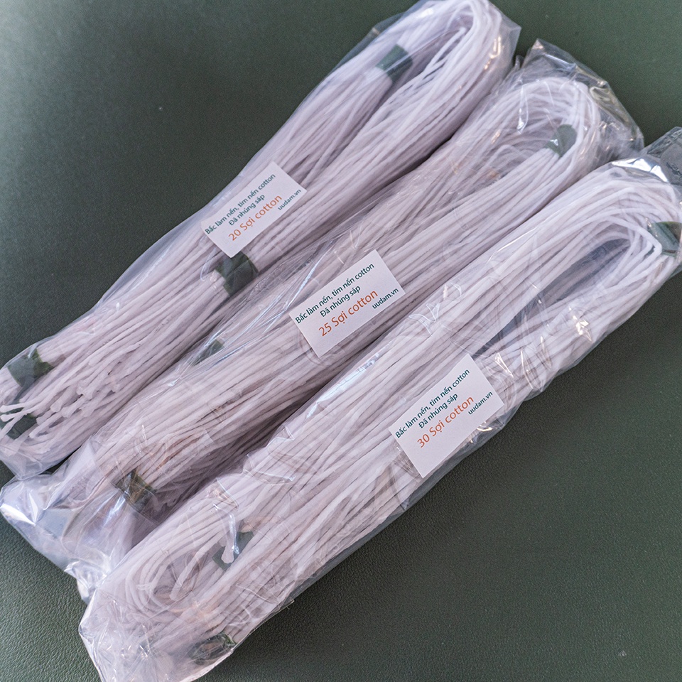 Bấc làm nến, tim nến cotton đã nhúng sáp. Nguyên liệu làm nến - Uudam Handmade