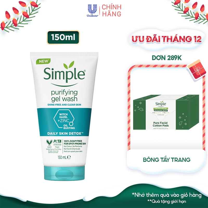 Combo sữa rửa mặt cấp ẩm kiềm dầu ngừa mụn 150ml + nước tẩy trang sạch sâu Simple 200ml