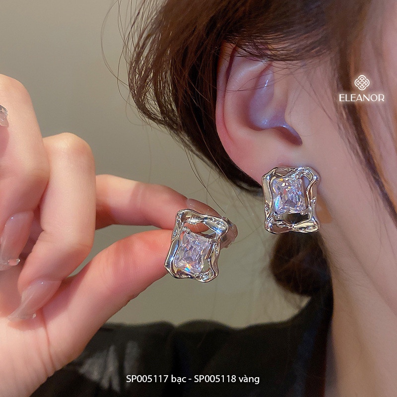 Bông tai nữ Eleanor Accessories hình học chữ nhật đính đá phụ kiện trang sức sanh chảnh thanh lịch