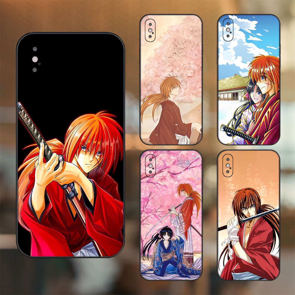 Ốp lưng iPhone X, Xs dẻo đen cạnh vuông in hình Himura Kenshin Rurouni Kenshin Lãng Khách