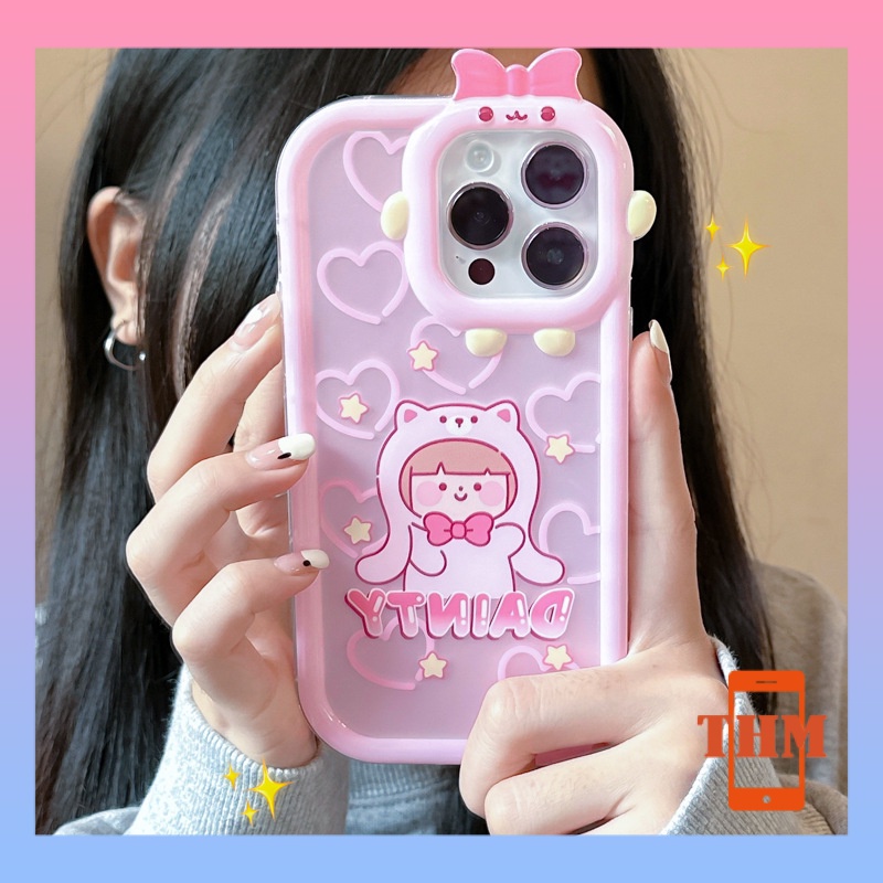 Ốp lưng iphone Con gấu nhỏ bé bé gái phim hoạt hình màu hồng vỏ điện thoại hình quái vật nhỏ Cho Iphone 6 / 6S / 6splus / se / 7 / 7plus / 8 / 8plus / X / xs / xsmax / 11 / 12 / 13 / 14 / Plus / pro / pro max-6002